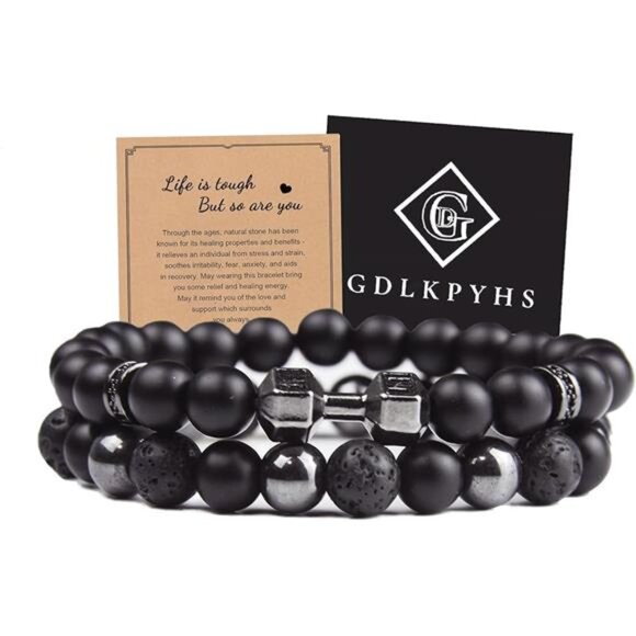 Black Obsidian Bracelet Mens Beaded Bracelet Set Onyx Hematite Lava Stone Gifts - Picture 7 of 7